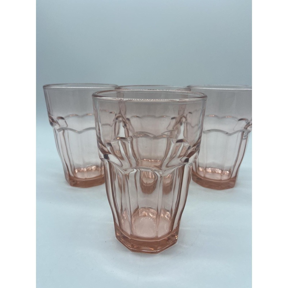 Pink Rose Gold Bormioli Rocco Tempered Glass Tumblers Set of 4 Stackable 4.75"